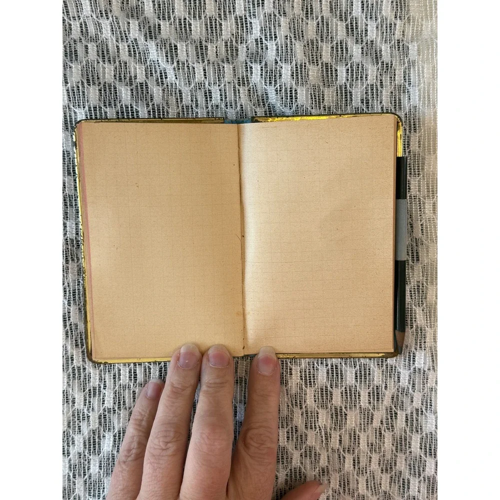 Antique 1905 Pocket Notebook Handwritten Notes Ephemera Blue Gold Floral